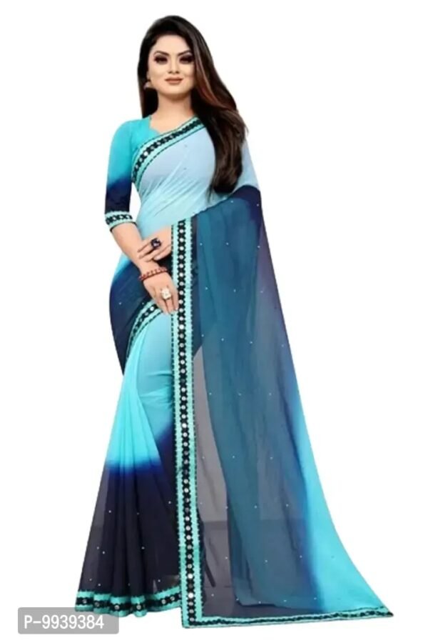 Authentic Black Printed Georgette Saree with Blouse piece For Women