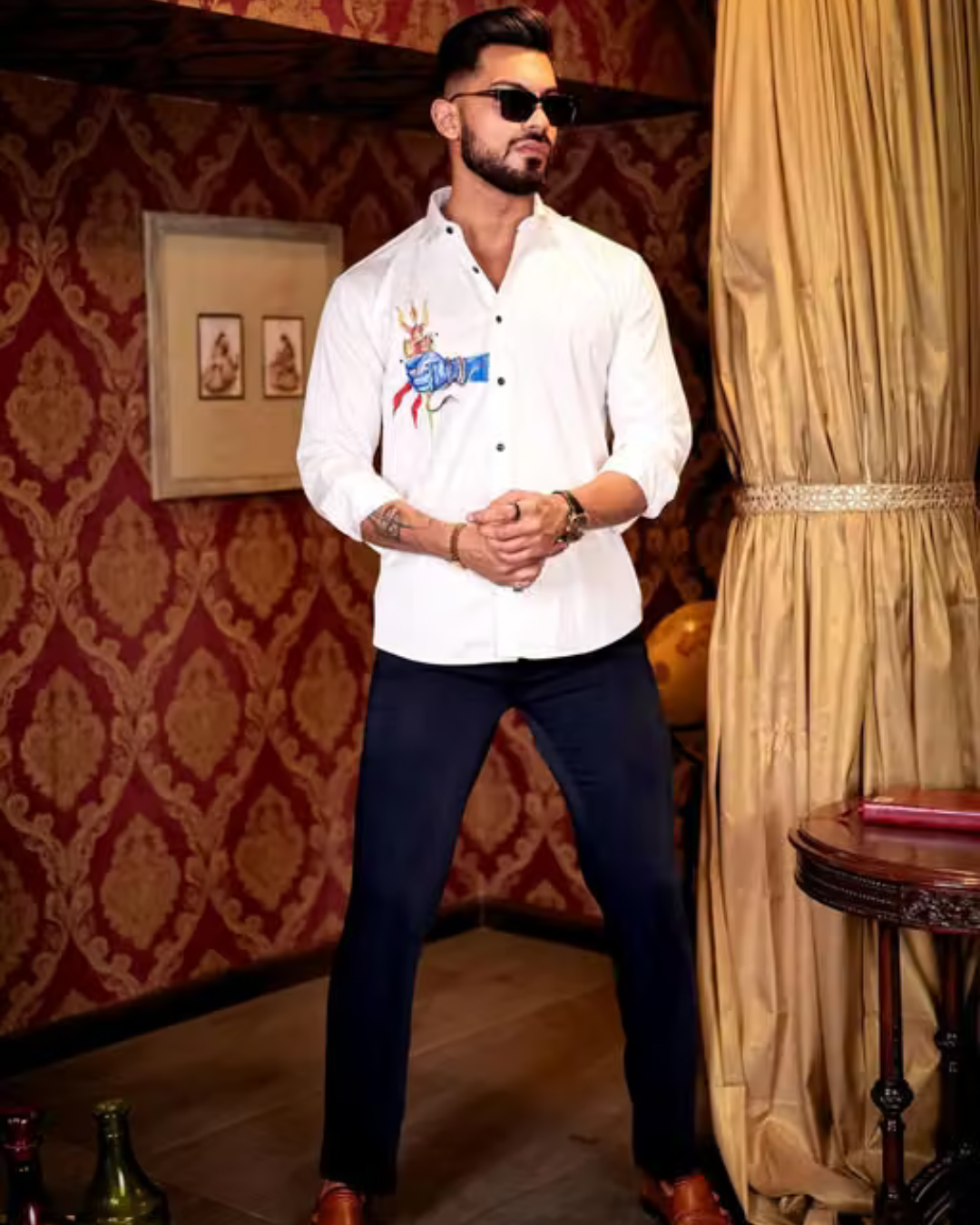 White Club Wear Printed Cotton Shirt