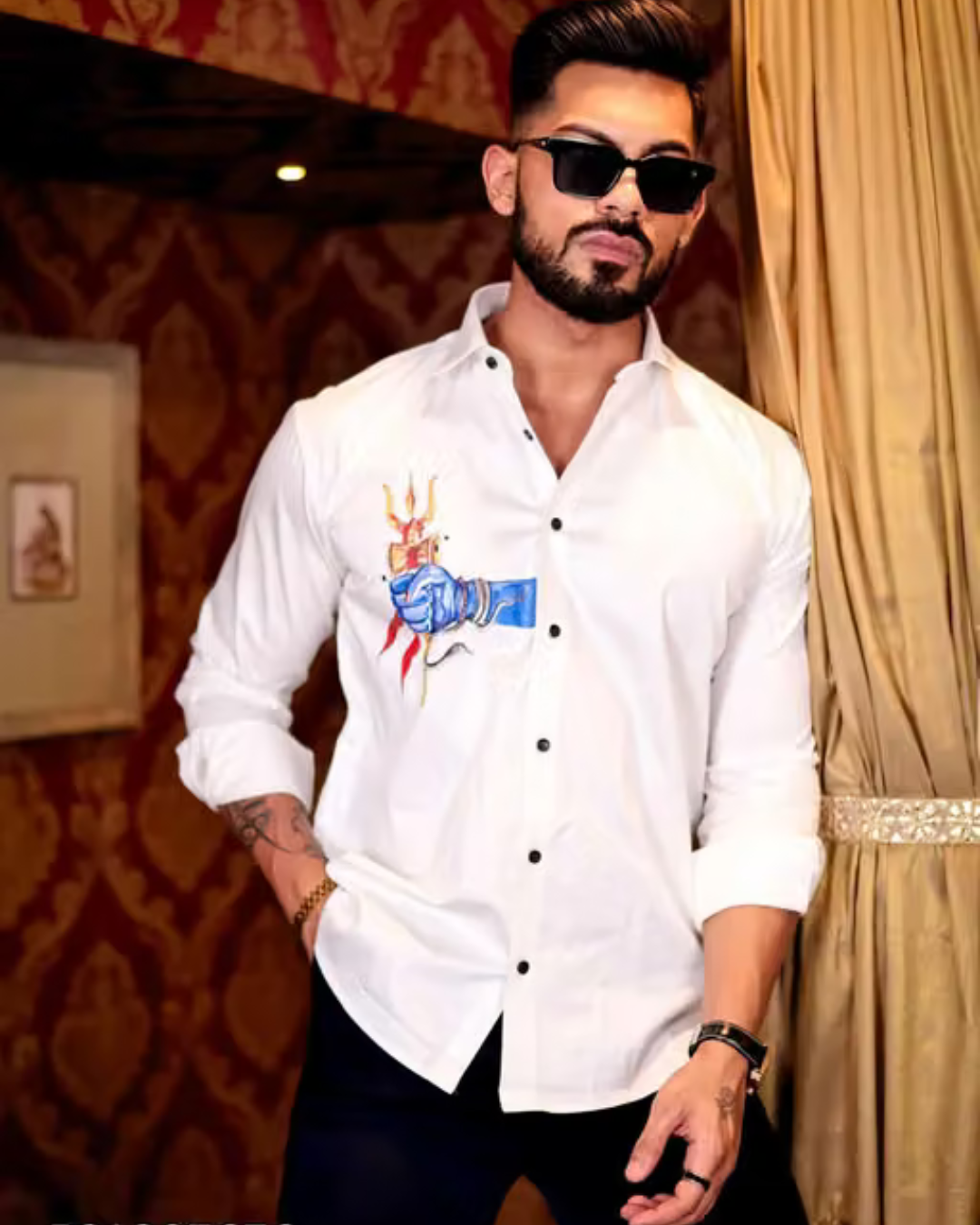 White Club Wear Printed Cotton Shirt